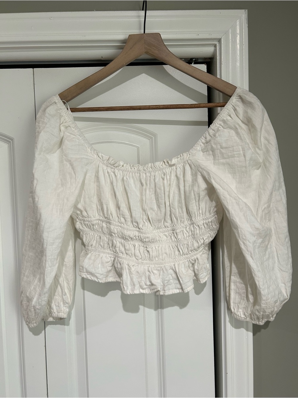 Altar'd State White Off-Shoulder Smocked Crop Blouse